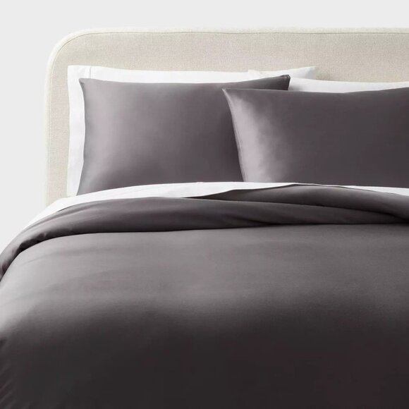 Threshold 100% Lyocell Tencel Dark Gray 3 Piece Queen Duvet Cover & Sham Set - Picture 1 of 8